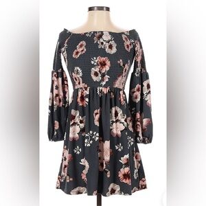 205 Collins Pink, blue and Gray Off the Shoulder Pleated Sundress